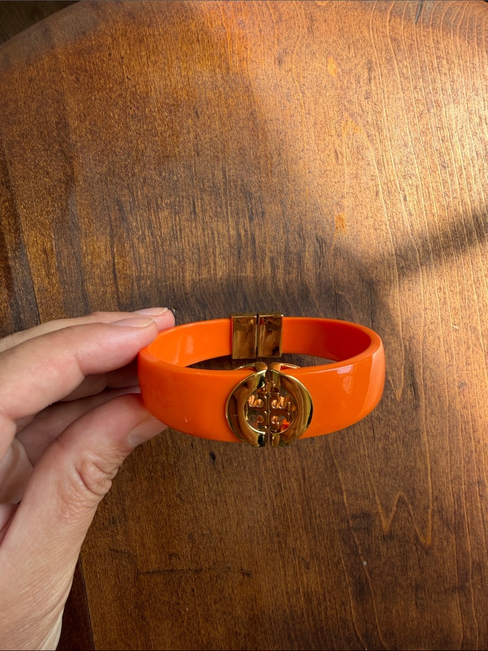 Tory Burch Kira Orange Resin Lucite Hinged Bracelet